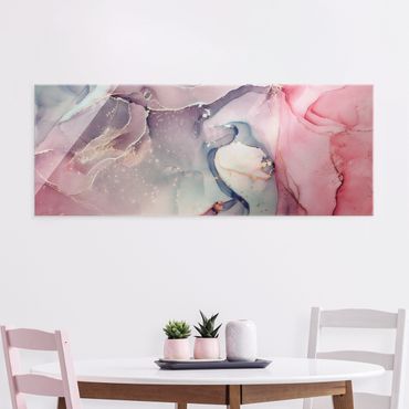 Glass print - Watercolour Pastel Pink With Gold - Panorama