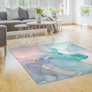 Rug - Watercolour Pastel Turquoise With Gold
