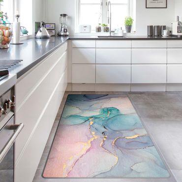 Rug - Watercolour Pastel Turquoise With Gold