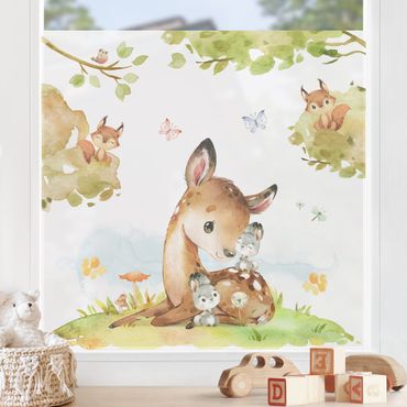 Window decoration - Watercolour Deer Rabbit and Squirrel