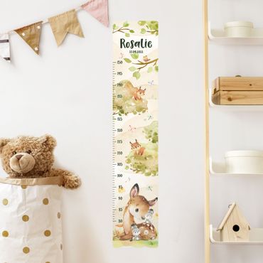 Wall sticker height chart for kids - Watercolour deer with custom name