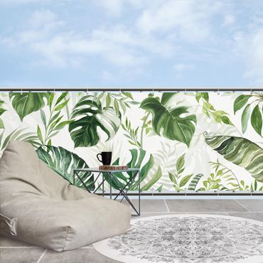 Balcony privacy screen - Watercolour Tropical Leaves and Tendrils II