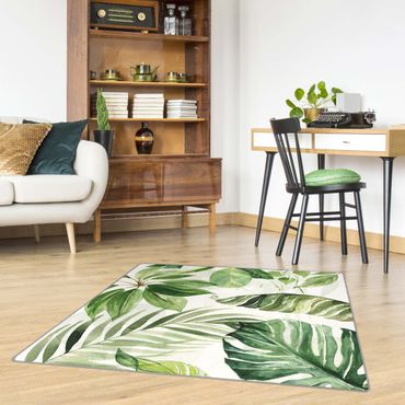 Rug - Watercolour Tropical Leaves And Tendrils
