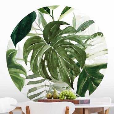 Self-adhesive round wallpaper - Watercolour Tropical Arrangement With Monstera