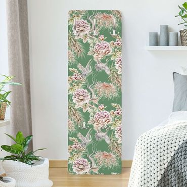 Coat rack modern - Watercolour Birds With Large Flowers In Front Of Green