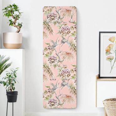 Coat rack modern - Watercolour Birds With Large Flowers In Front Of Pink