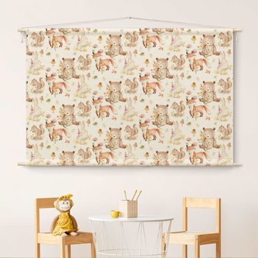 Tapestry - Watercolour Forest Animals Bear And Fox