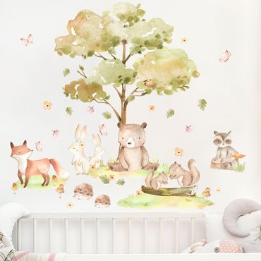 Wall sticker - Watercolour forest animals and autumn tree