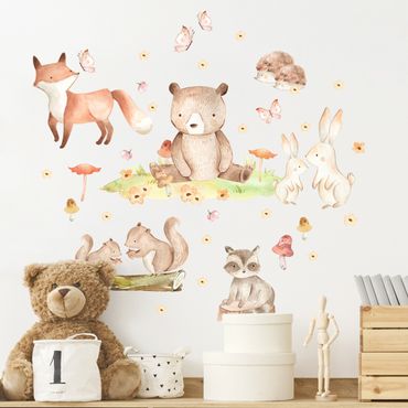 Wall sticker - Watercolour forest animals with butterflies and flowers