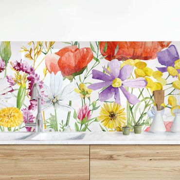 Kitchen wall cladding - Watercolour Flowers