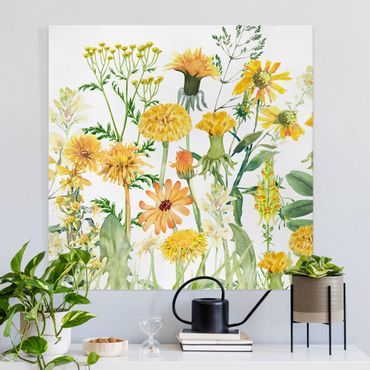 Print on canvas - Watercolour Flower Meadow In Yellow - Square 1x1