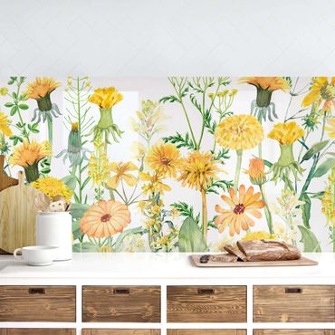 Kitchen wall cladding - Watercolour Flower Meadow In Gelb