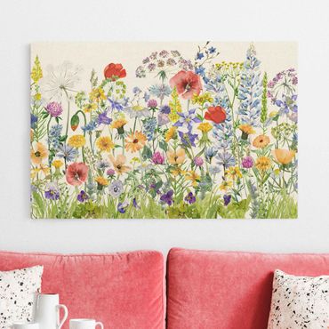 Natural canvas print - Watercolour Flower Meadow - Landscape format 3:2