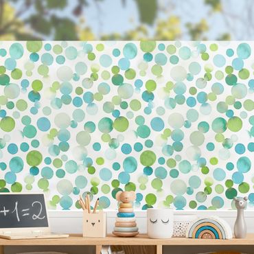 Window decoration - Watercolour Dots Confetti In Bluish Green