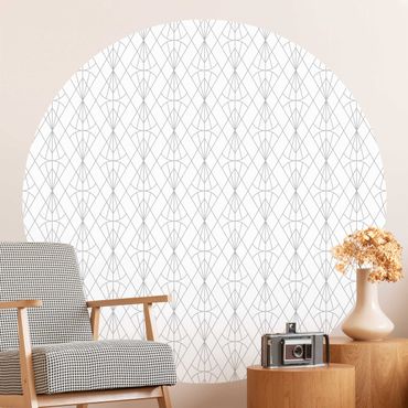 Self-adhesive round wallpaper - Art Deco Diamond Pattern In Grey XXL