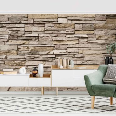 Wallpaper - Asian Stonewall - Stone Wall From Large Light Coloured Stones
