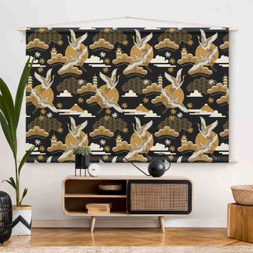 Tapestry - Asian Pattern With Cranes In Autumn