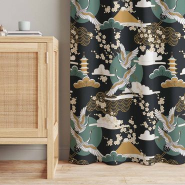 Curtain - Asian Pattern With Cranes