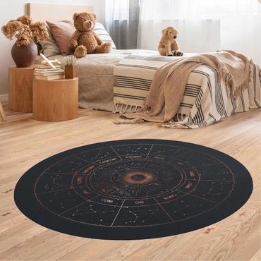 Vinyl Floor Mat round - Astrology The 12 Zodiak Signs Blue Gold