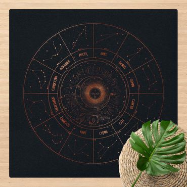 Cork mat - Astrology The 12 Zodiak Signs Blue Gold - Square 1:1