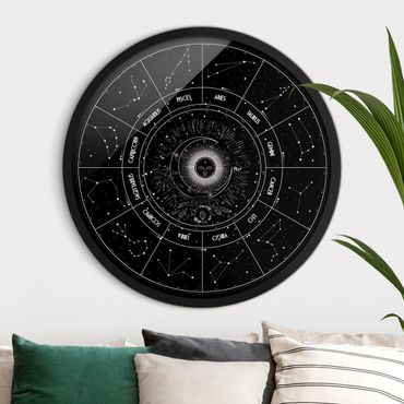 Circular framed print - Astrology The 12 Zodiac Signs Black