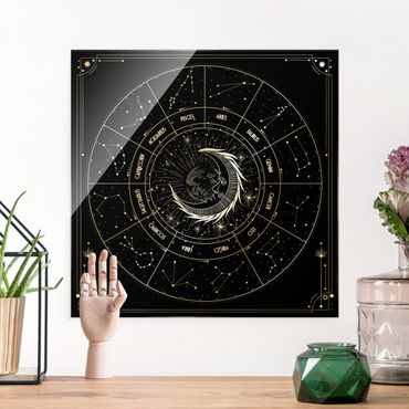 Glass print - Astrology Moon And Zodiac Signs Black - Square