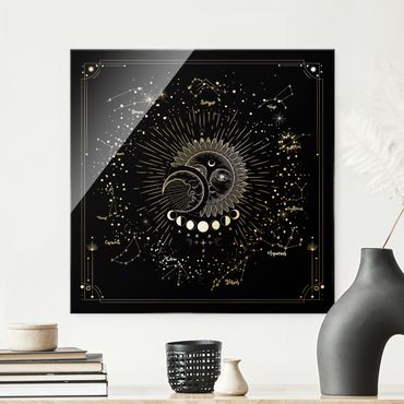 Glass print - Astrology Sun Moon And Stars Black - Square