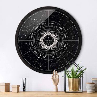 Circular framed print - Astrology Zodiac Sign In A Sun Circle Black