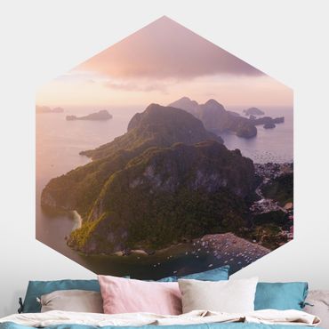 Self-adhesive hexagonal pattern wallpaper - Atmospheric Coast Landscape