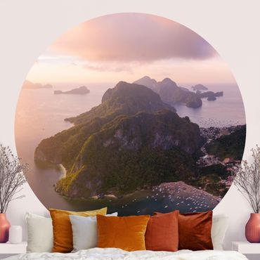 Self-adhesive round wallpaper - Atmospheric Coast Landscape