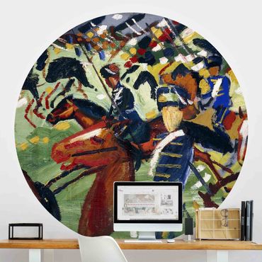 Self-adhesive round wallpaper - August Macke - Hussars On A Sortie
