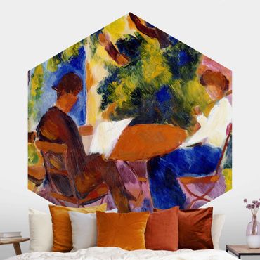 Self-adhesive hexagonal pattern wallpaper - August Macke - Couple At The Garden Table