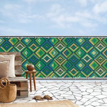 Balcony privacy screen - Extraordinary Kilim Pattern in Turquoise