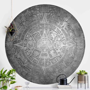Self-adhesive round wallpaper - Aztec Ornamentation In A Circle Black And White