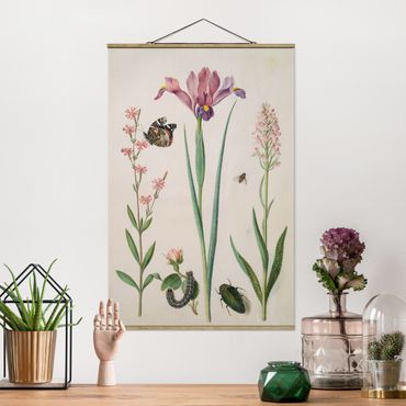 Fabric print with poster hangers - Anna Maria Sibylla Merian - Rock Lychnis And Rose