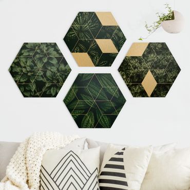 Alu-Dibond hexagon - Green Leaves Geometry Set I