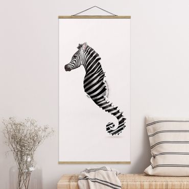 Fabric print with poster hangers - Seahorse With Zebra Stripes