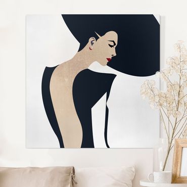 Print on canvas - Lady With Hat Dark Blue