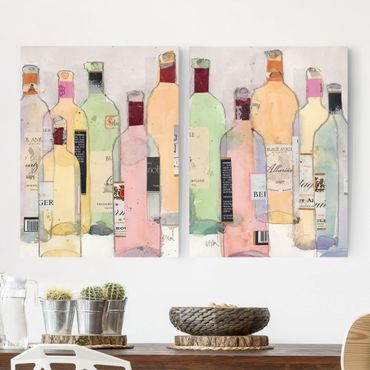 Print on canvas - Wine Bottles In Water Color Set I
