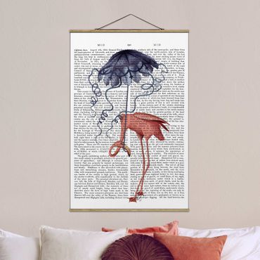 Fabric print with poster hangers - Animal Reading - Flamingo With Umbrella