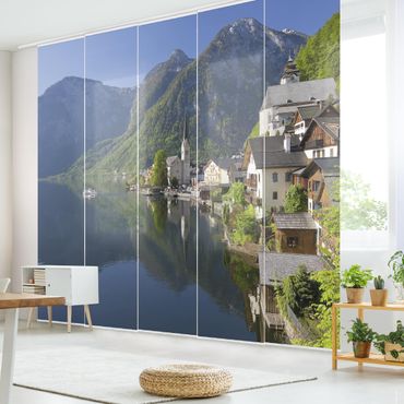 Sliding panel curtains set - Hallstatt Lake And Mountain Views