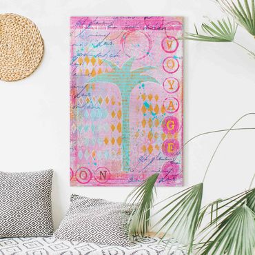 Print on canvas - Colourful Collage - Bon Voyage With Palm Tree