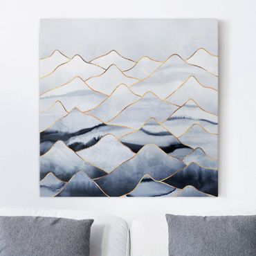 Canvas print - Watercolour Mountains White Gold