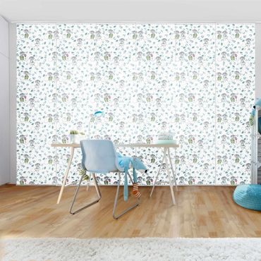 Sliding panel curtain - Blue Flowers With Mice