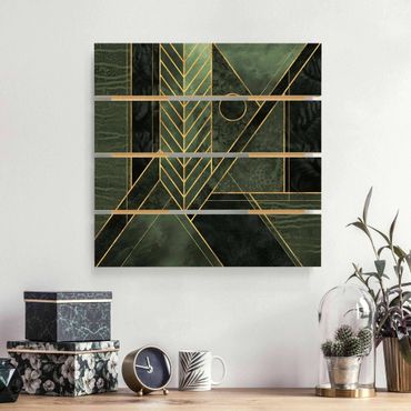 Print on wood - Geometric Shapes Emerald Gold