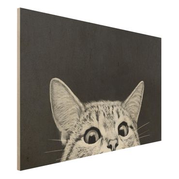 Print on wood - Illustration Cat Black And White Drawing