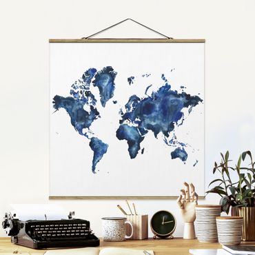 Fabric print with poster hangers - Water World Map Light