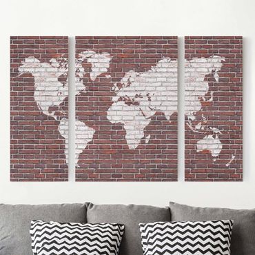 Print on canvas 3 parts - Brick World Map