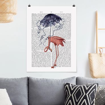 Poster quote - Animal Reading - Flamingo With Umbrella