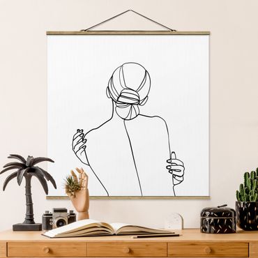 Fabric print with poster hangers - Line Art Woman Back Black And White